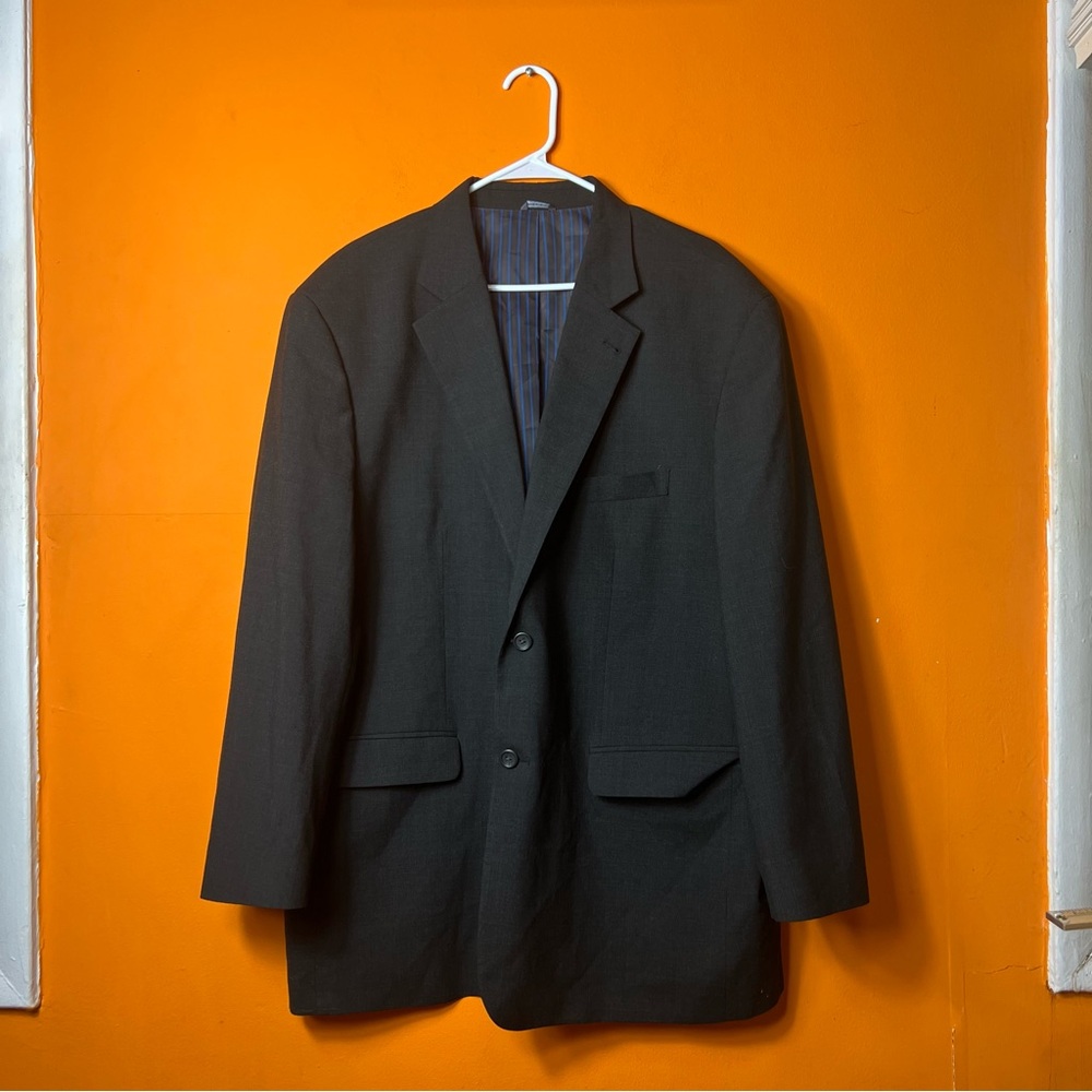 GS Single Breast Wool Blazer Sport Coat Mens 48R Navy Blue Jacket Office Preppy